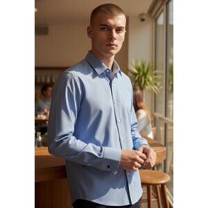 Brooks Brothers 346 Blue Men Shirt Non Iron French Cuffs Cotton Regular Fit 16.5